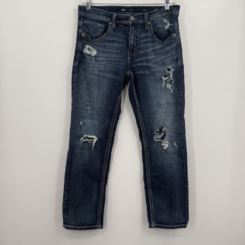 Buckle BKE Jeans Mens‎ 31X30 Blue Nolan Straight Distressed Western Thick Stitch